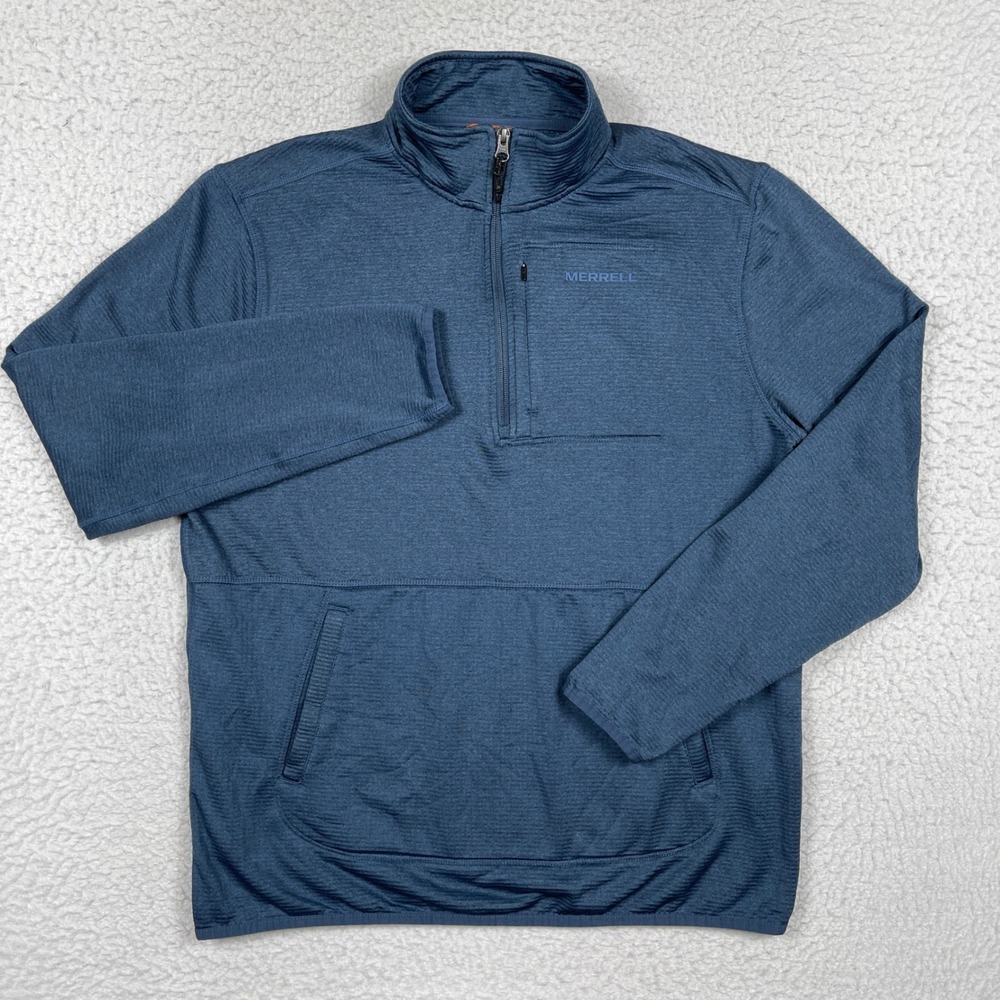 Merrell Pullover Mens L Blue 1/4 Zip Waffle Knit Gorpcore Hiking Active Outdoors